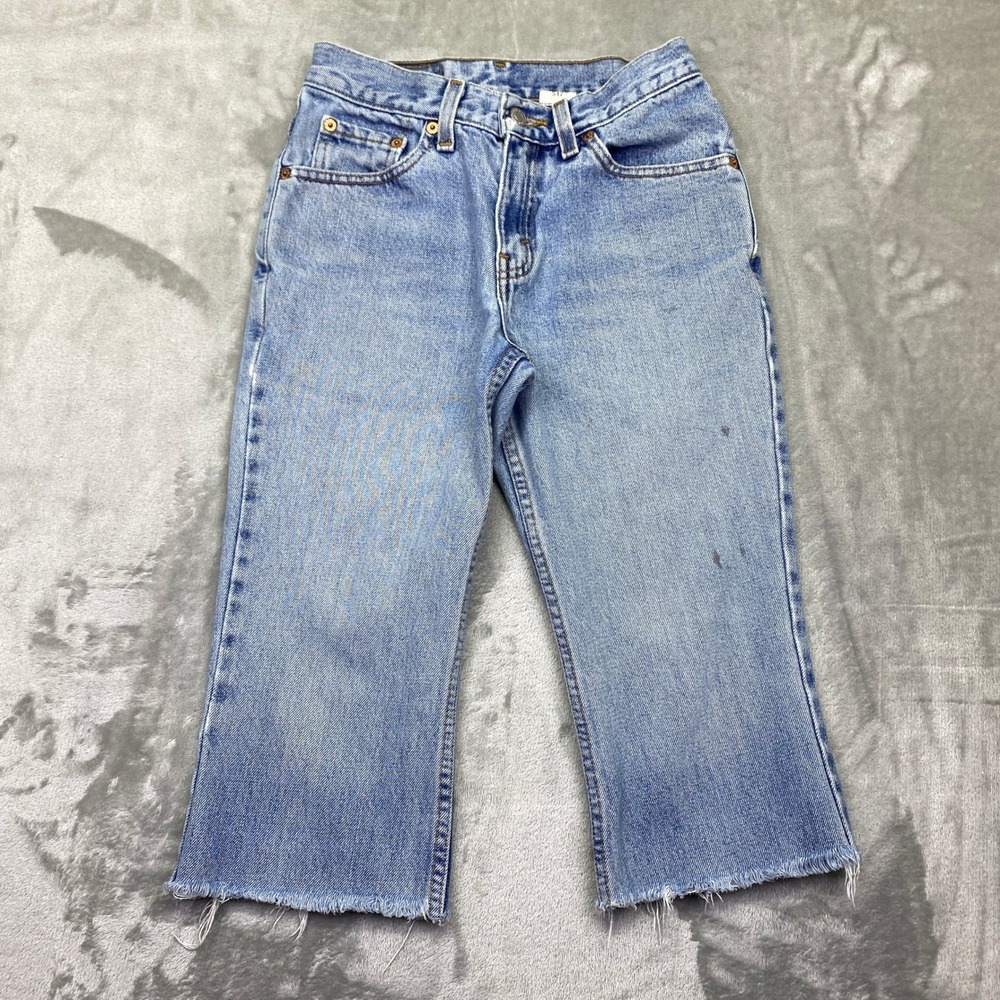 VTG Levi's 517 Boot Cut Jeans Girls Size 1 Jr S Light Wash Distressed Raw Hem 99